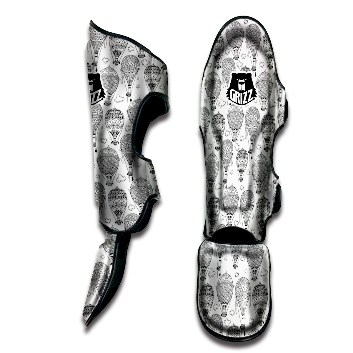 Balloon White And Black Print Pattern Muay Thai Shin Guards-grizzshop