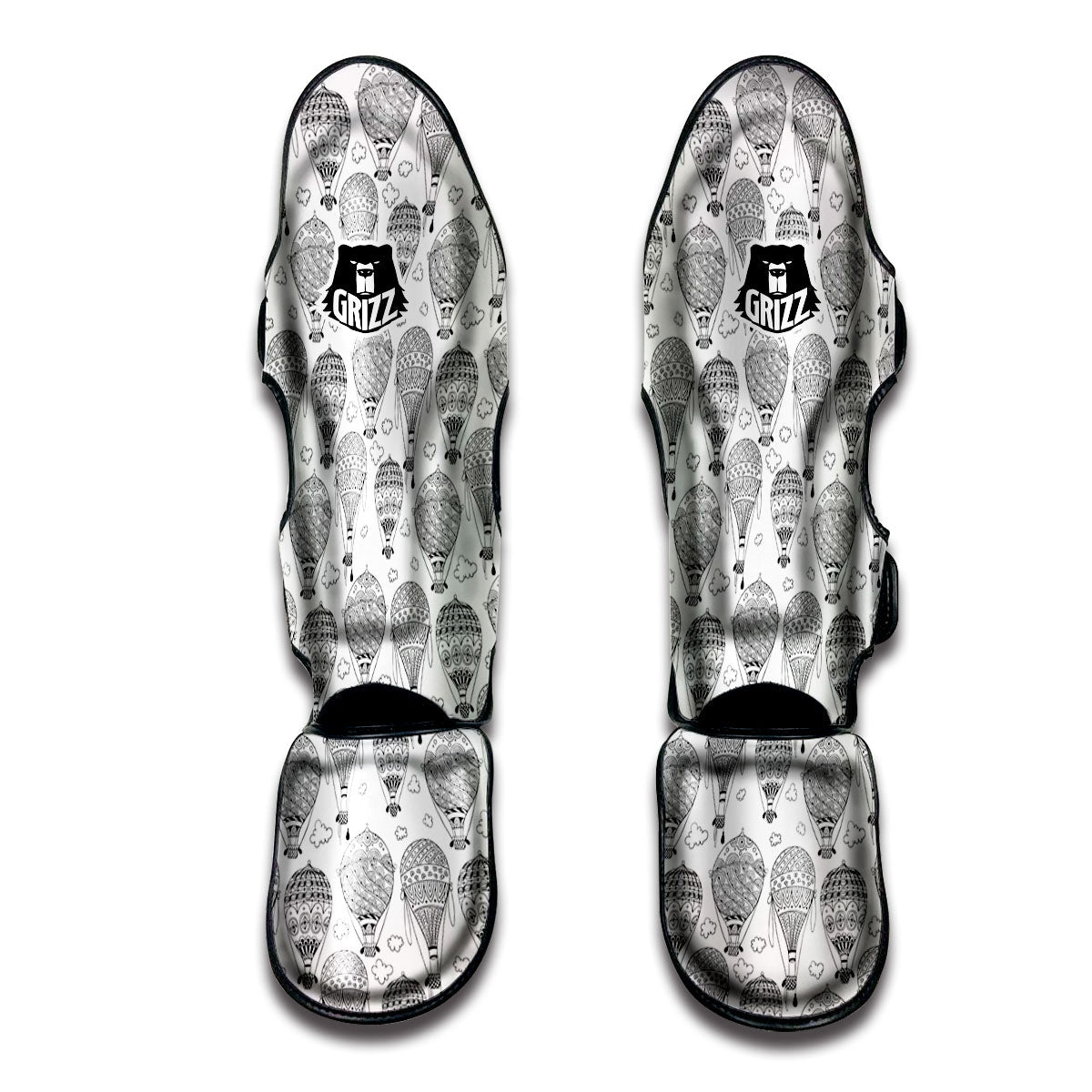 Balloon White And Black Print Pattern Muay Thai Shin Guards-grizzshop