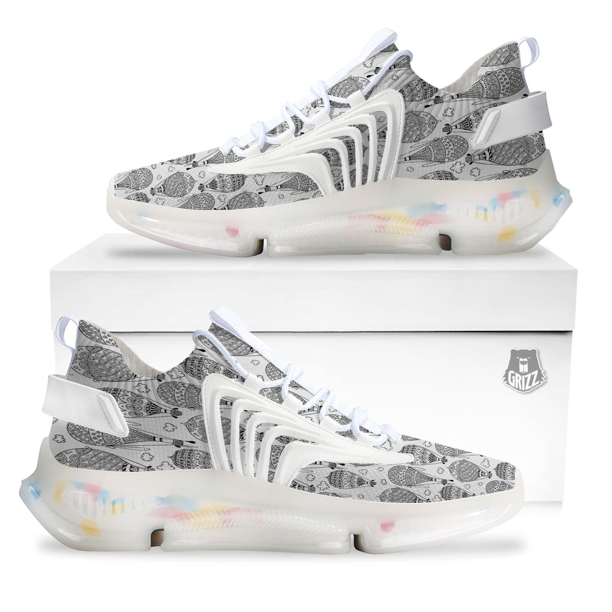 Balloon White And Black Print Pattern White Gym Shoes-grizzshop