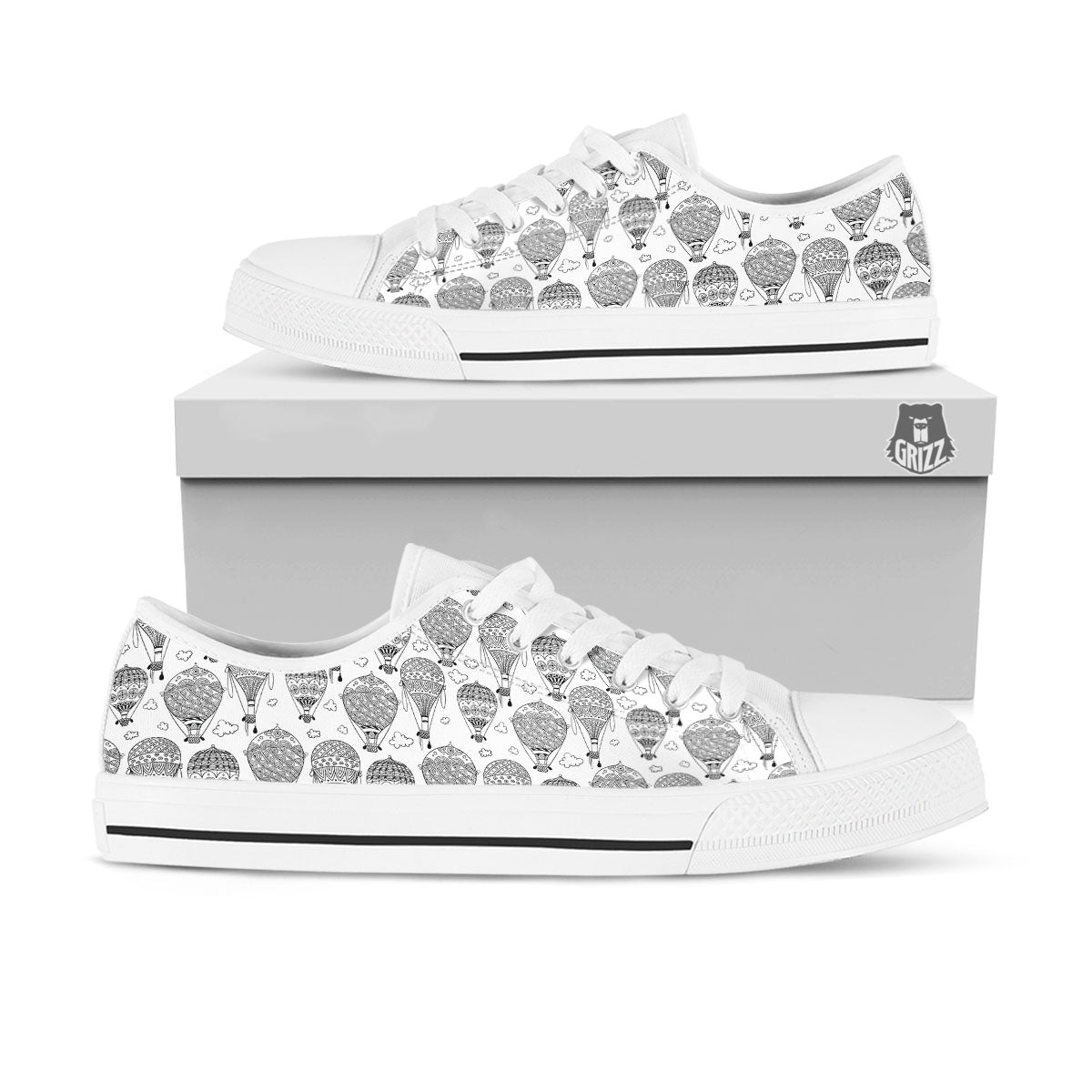 Balloon White And Black Print Pattern White Low Top Shoes-grizzshop