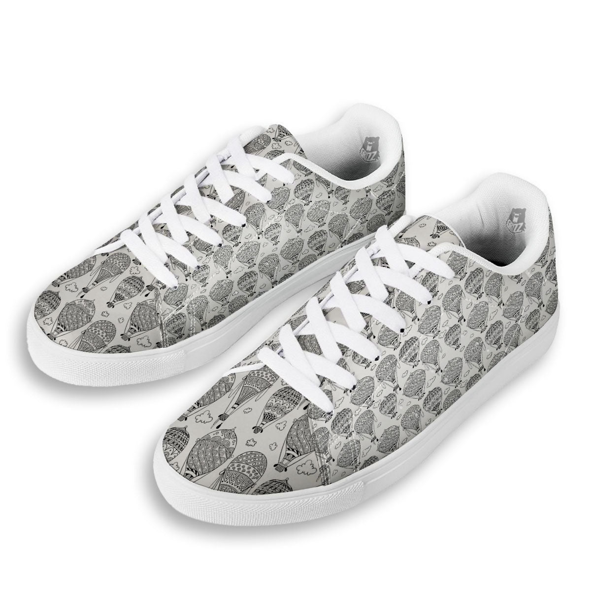 Balloon White And Black Print Pattern White Low Top Sneakers-grizzshop