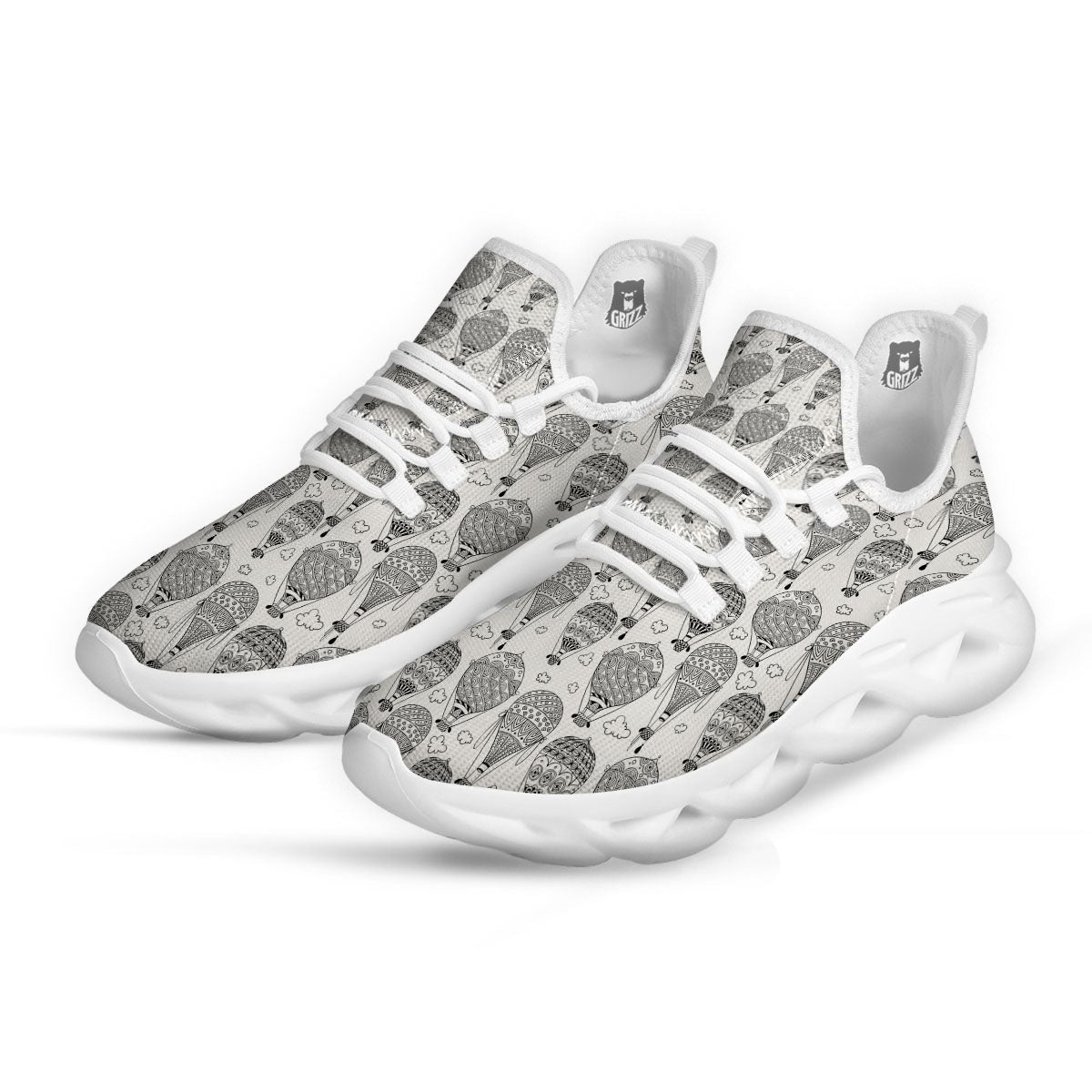 Balloon White And Black Print Pattern White Running Shoes-grizzshop