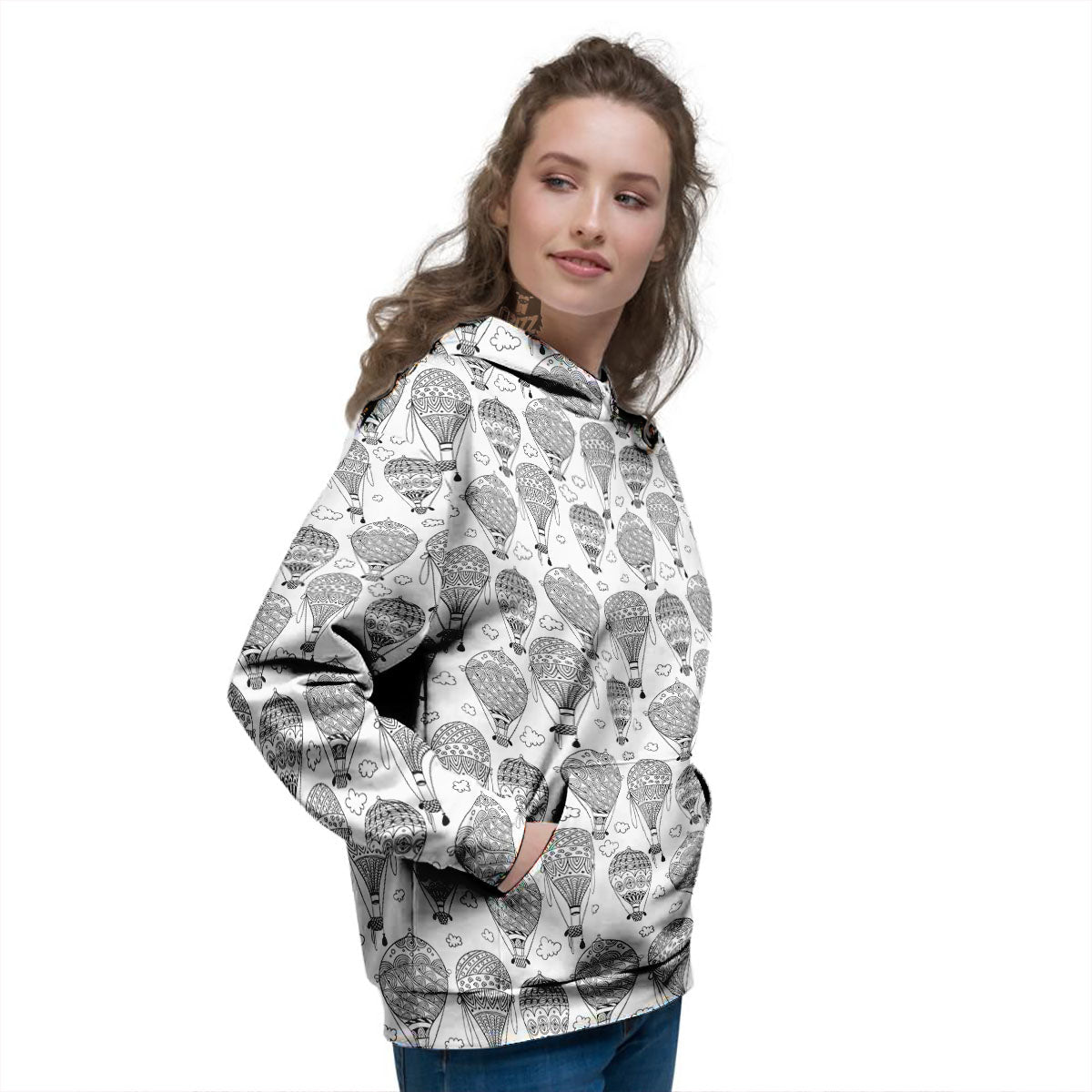 Balloon White And Black Print Pattern Women's Hoodie-grizzshop