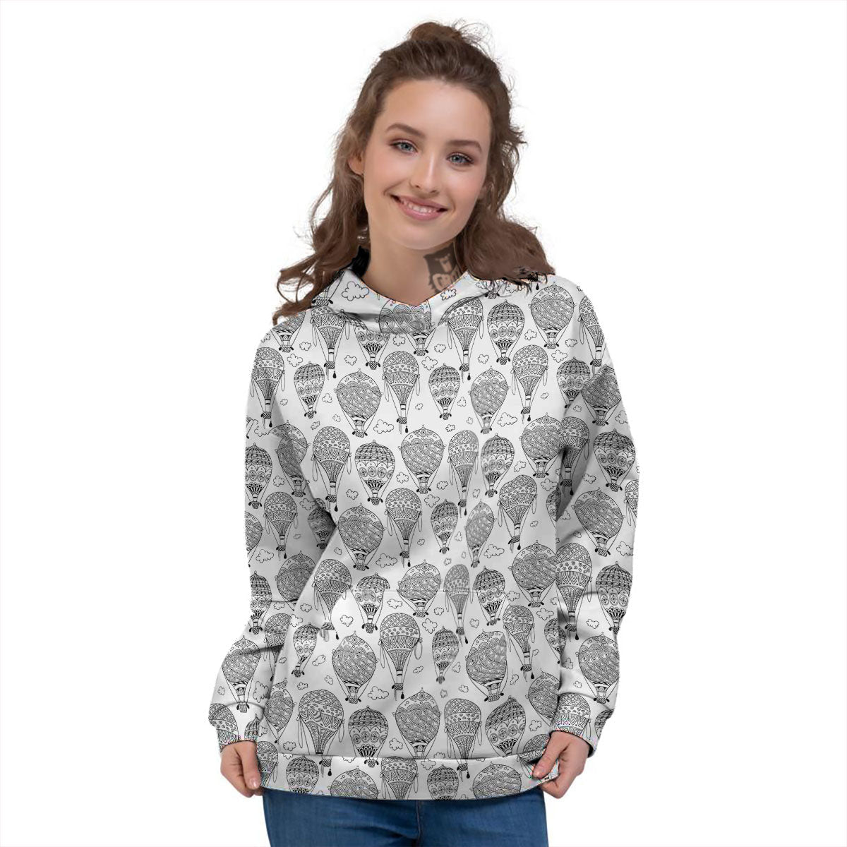 Balloon White And Black Print Pattern Women's Hoodie-grizzshop