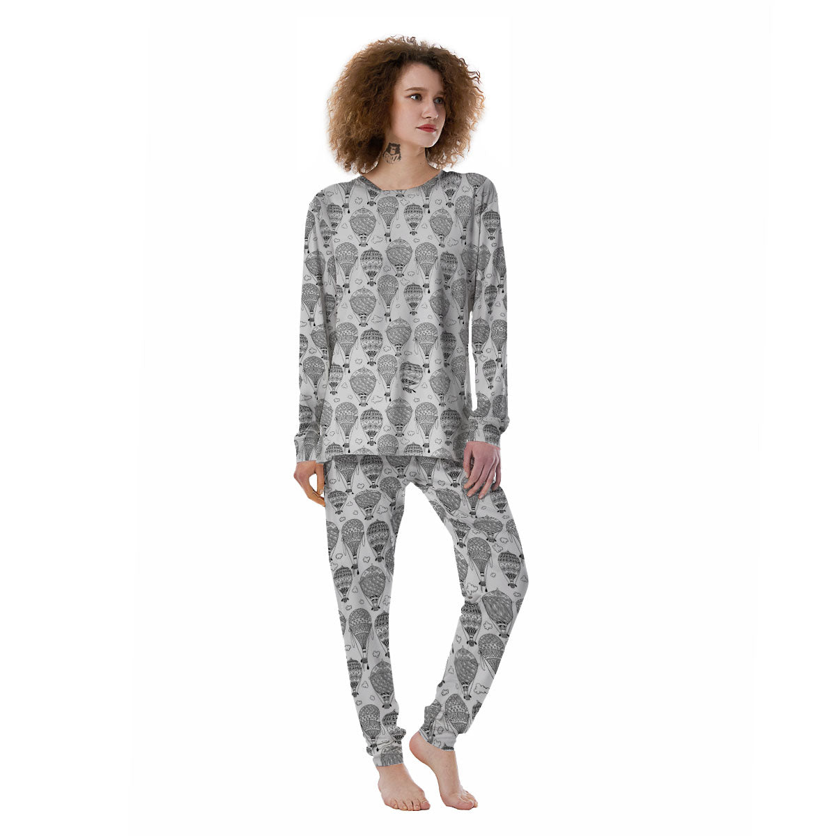 Balloon White And Black Print Pattern Women's Pajamas-grizzshop