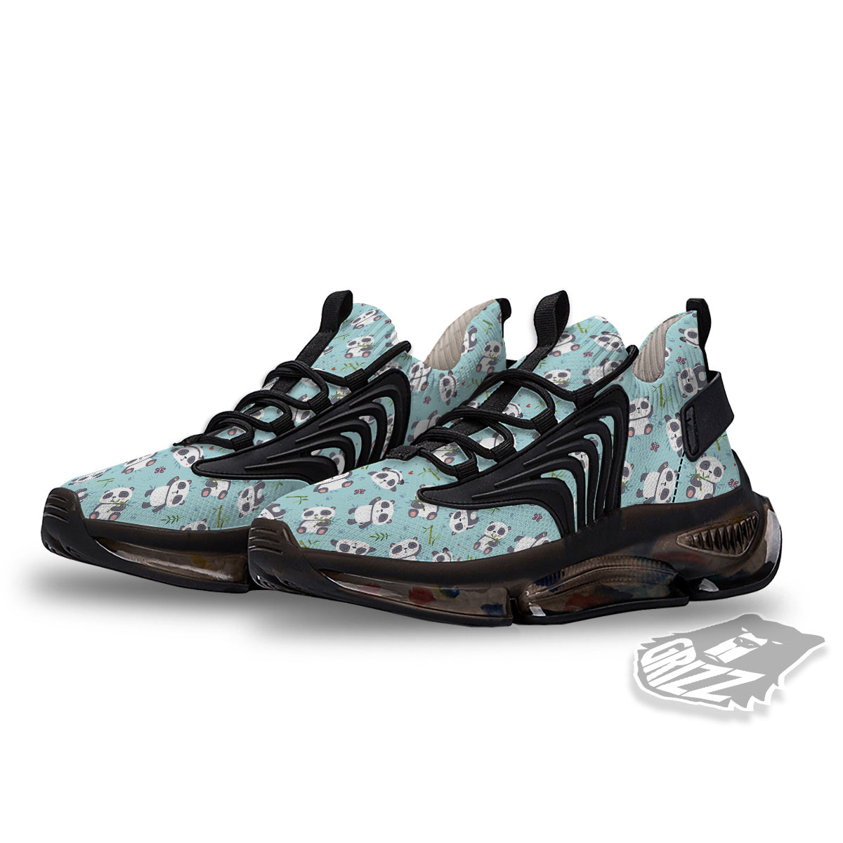 Bamboo And Cute Panda Print Pattern Black Gym Shoes-grizzshop