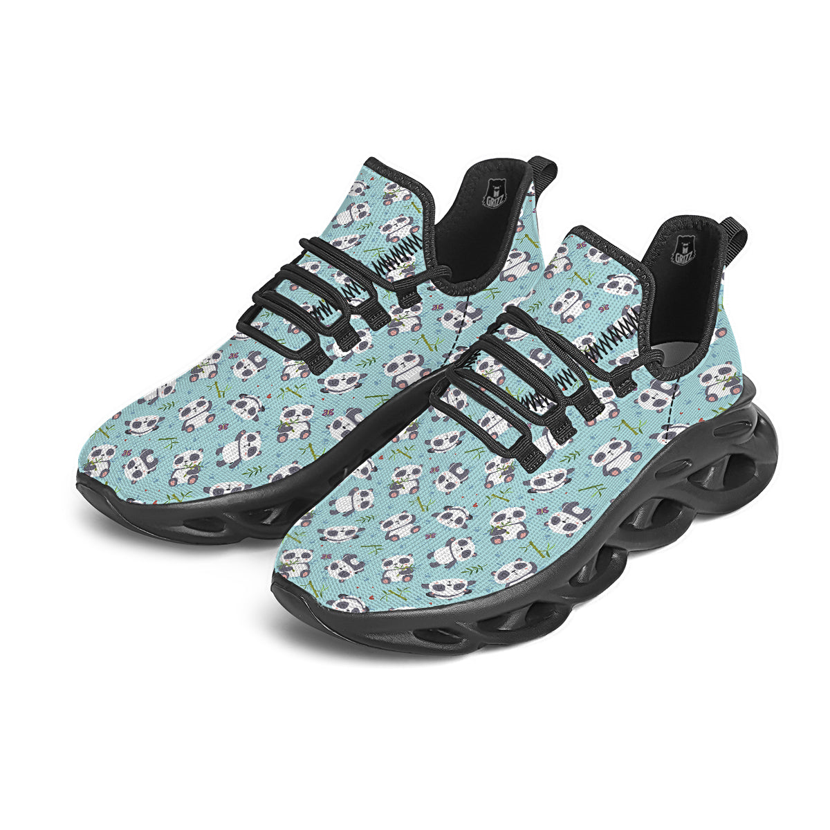 Bamboo And Cute Panda Print Pattern Black Running Shoes-grizzshop