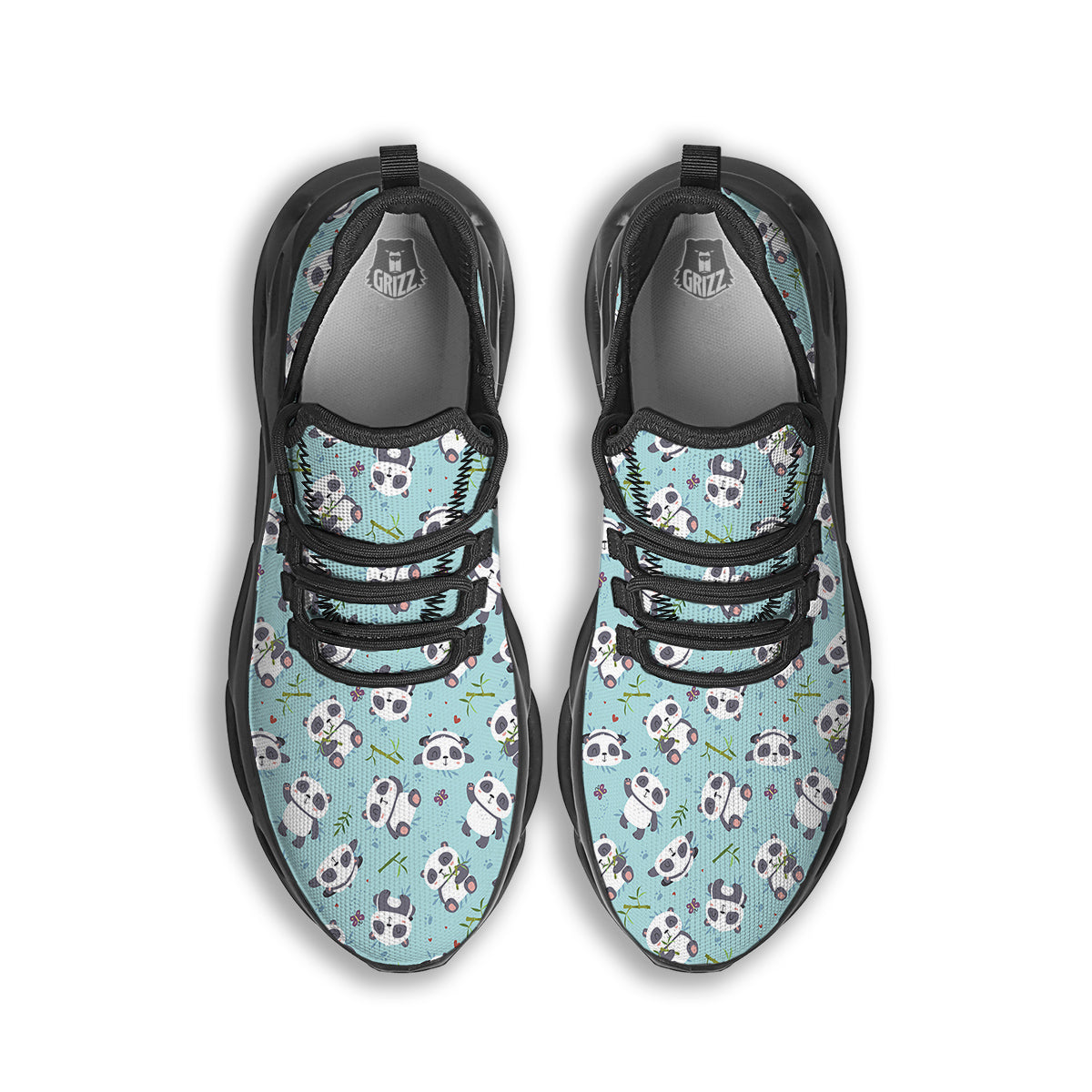 Bamboo And Cute Panda Print Pattern Black Running Shoes-grizzshop