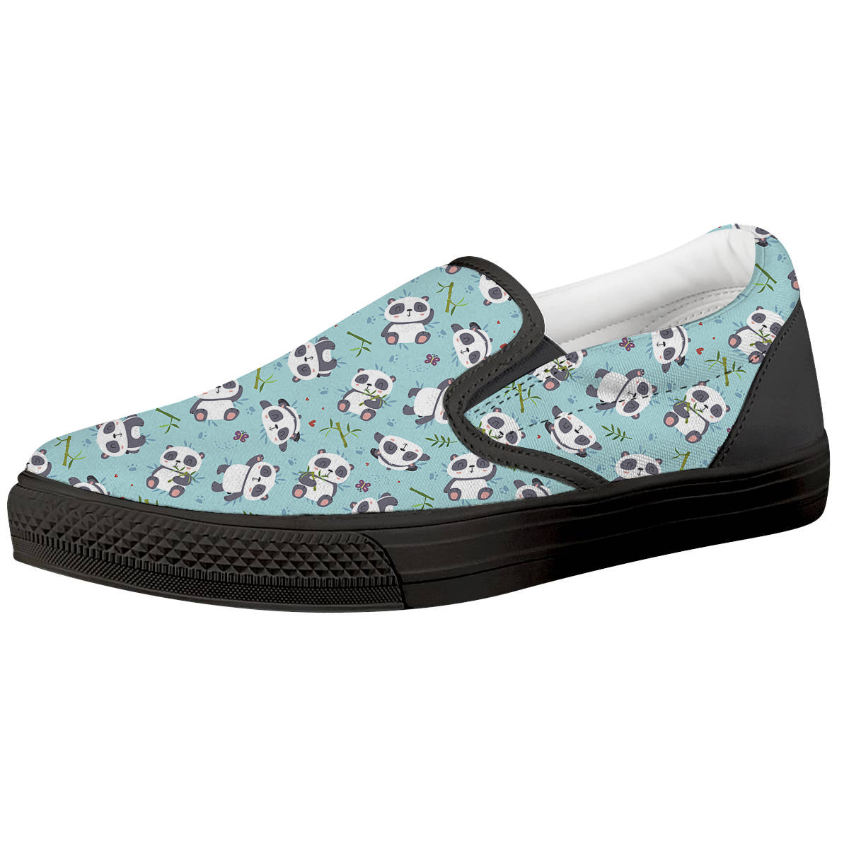 Bamboo And Cute Panda Print Pattern Black Slip On Shoes-grizzshop