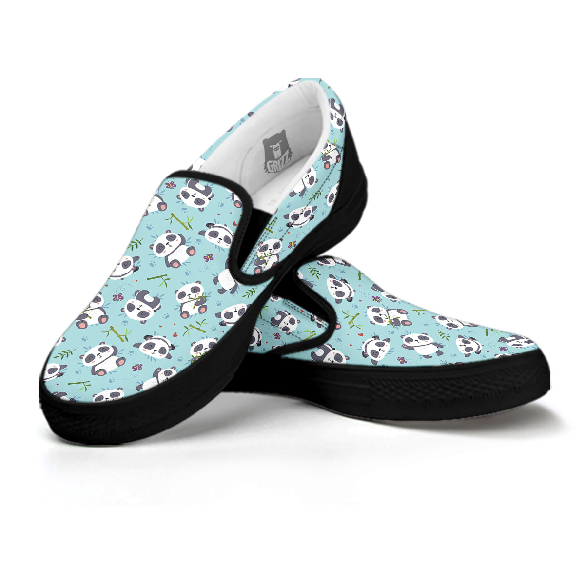 Bamboo And Cute Panda Print Pattern Black Slip On Shoes-grizzshop