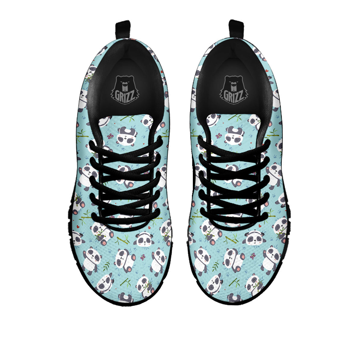 Bamboo And Cute Panda Print Pattern Black Sneaker-grizzshop