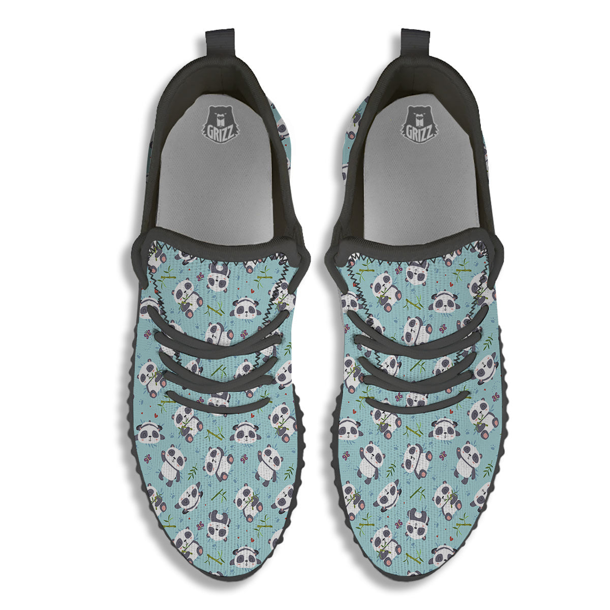 Bamboo And Cute Panda Print Pattern Black Walking Shoes-grizzshop