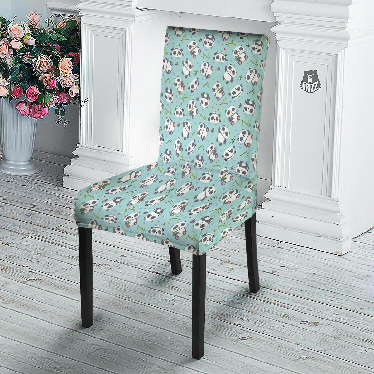 Bamboo And Cute Panda Print Pattern Dining Chair Slipcover-grizzshop