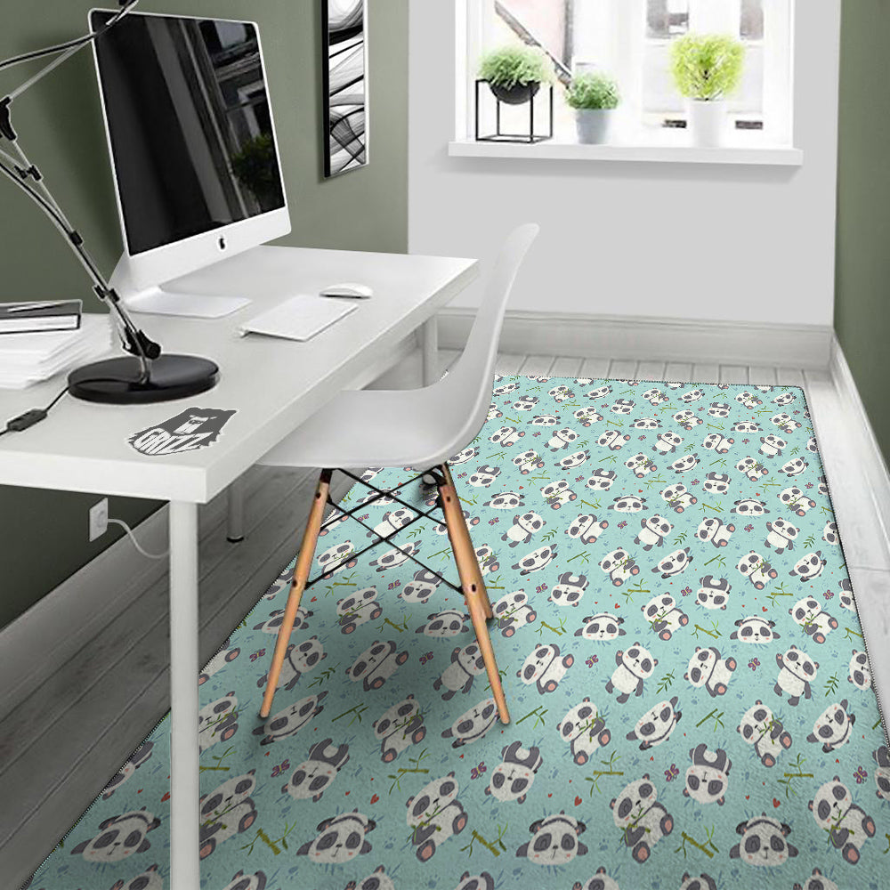 Bamboo And Cute Panda Print Pattern Floor Mat-grizzshop