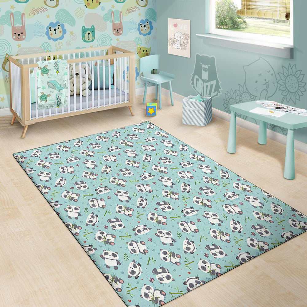Bamboo And Cute Panda Print Pattern Floor Mat-grizzshop