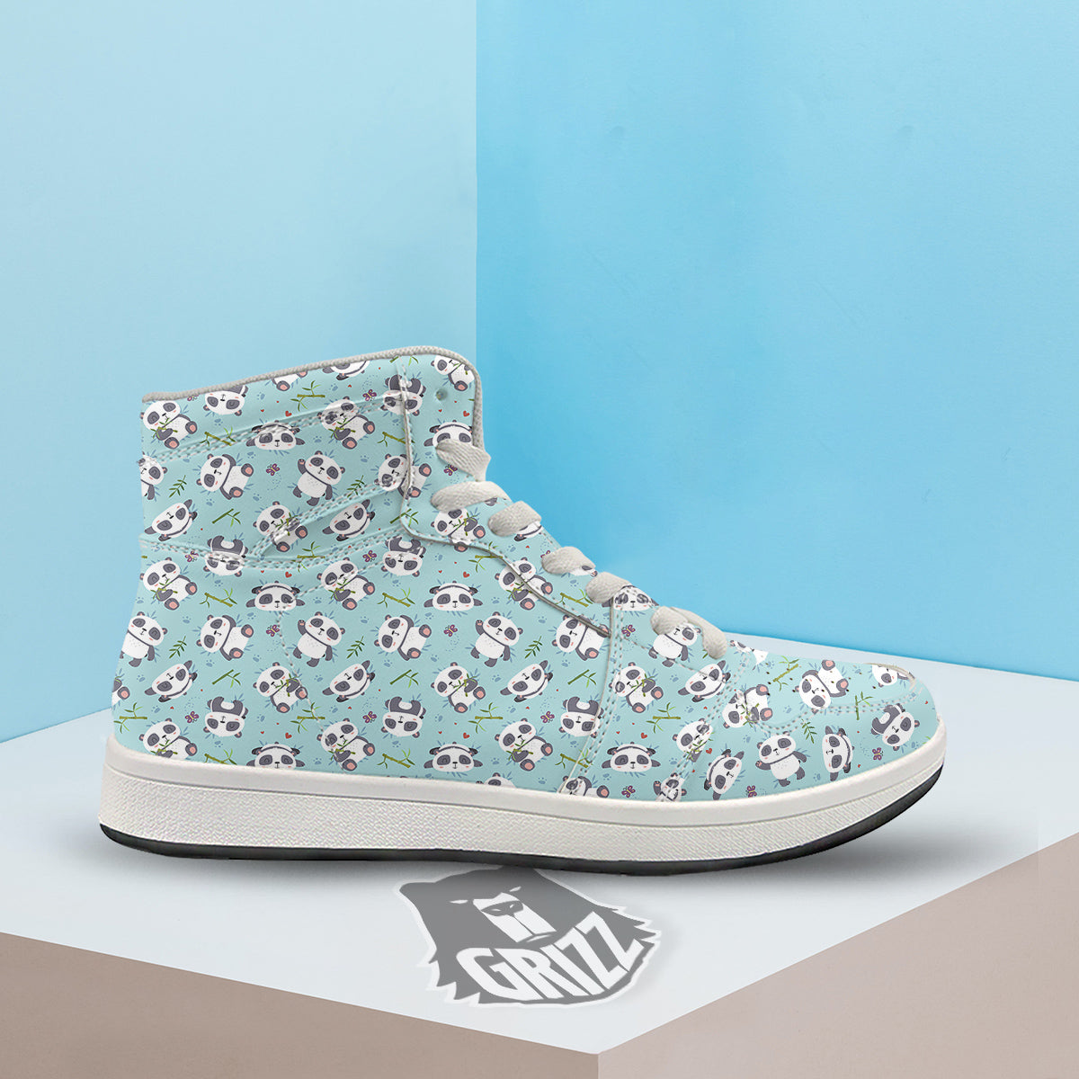 Bamboo And Cute Panda Print Pattern High Top Sneakers-grizzshop