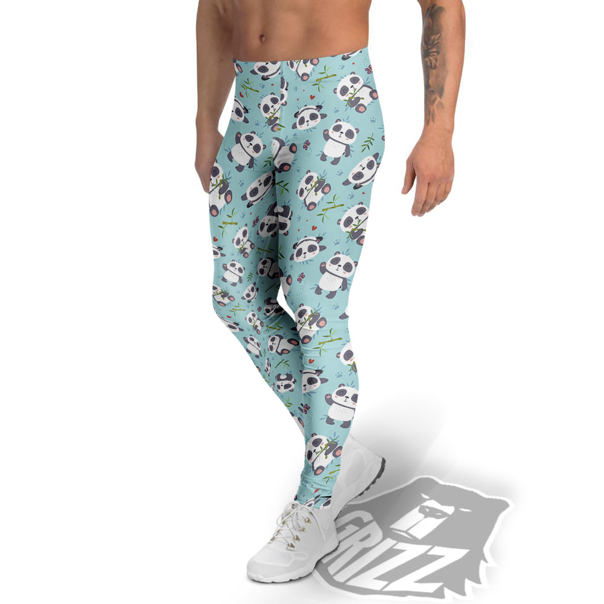 Bamboo And Cute Panda Print Pattern Men's Leggings-grizzshop