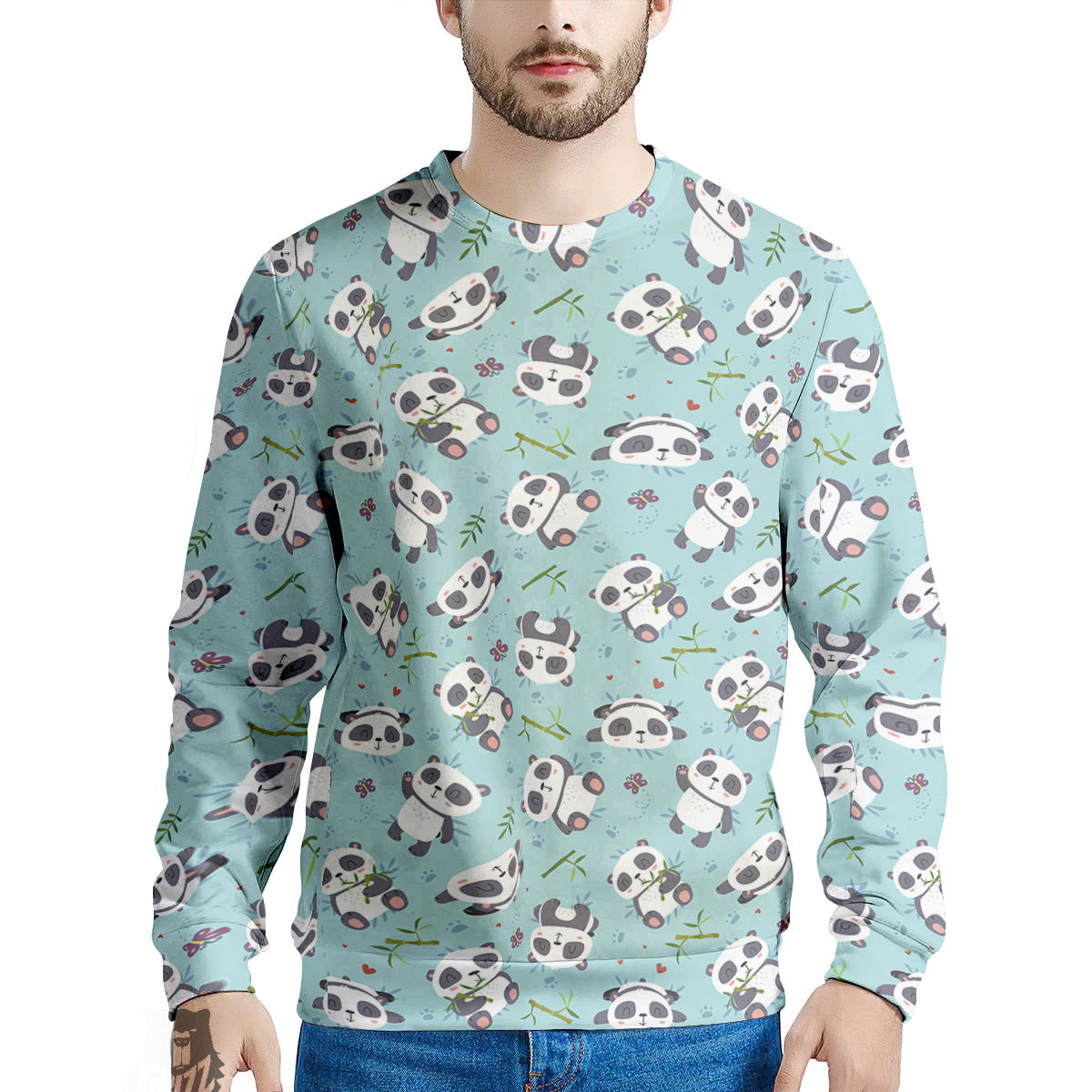 Bamboo And Cute Panda Print Pattern Men's Sweatshirt-grizzshop