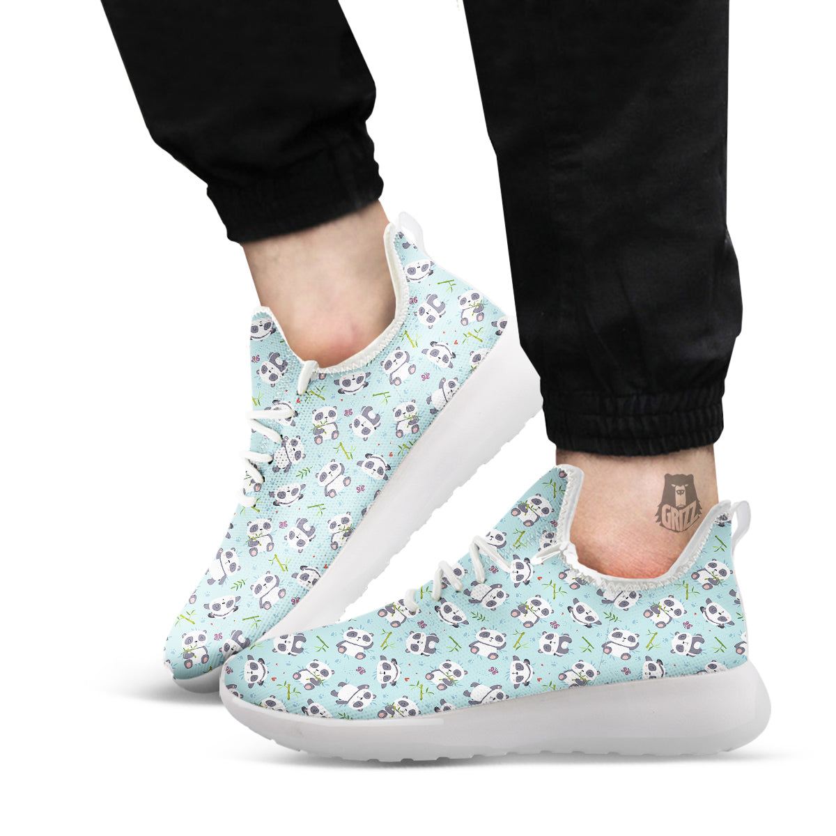 Bamboo And Cute Panda Print Pattern White Athletic Shoes-grizzshop