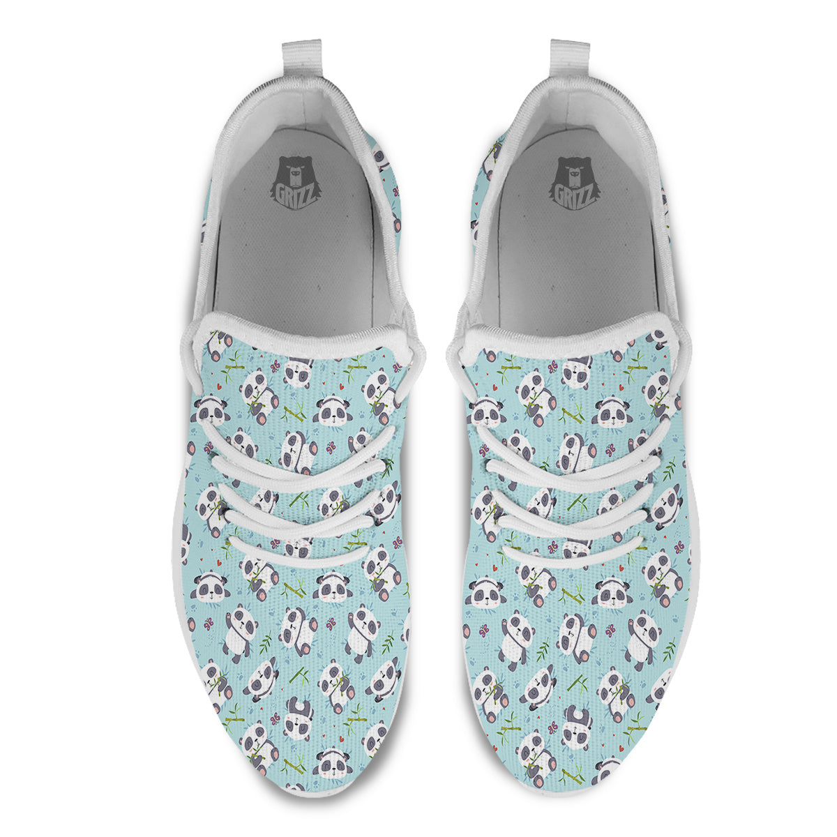 Bamboo And Cute Panda Print Pattern White Athletic Shoes-grizzshop