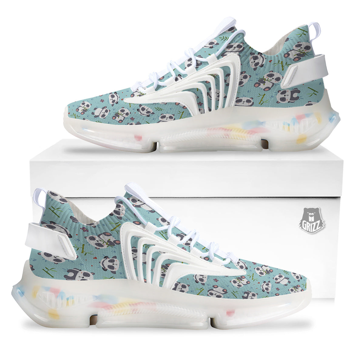 Bamboo And Cute Panda Print Pattern White Gym Shoes-grizzshop