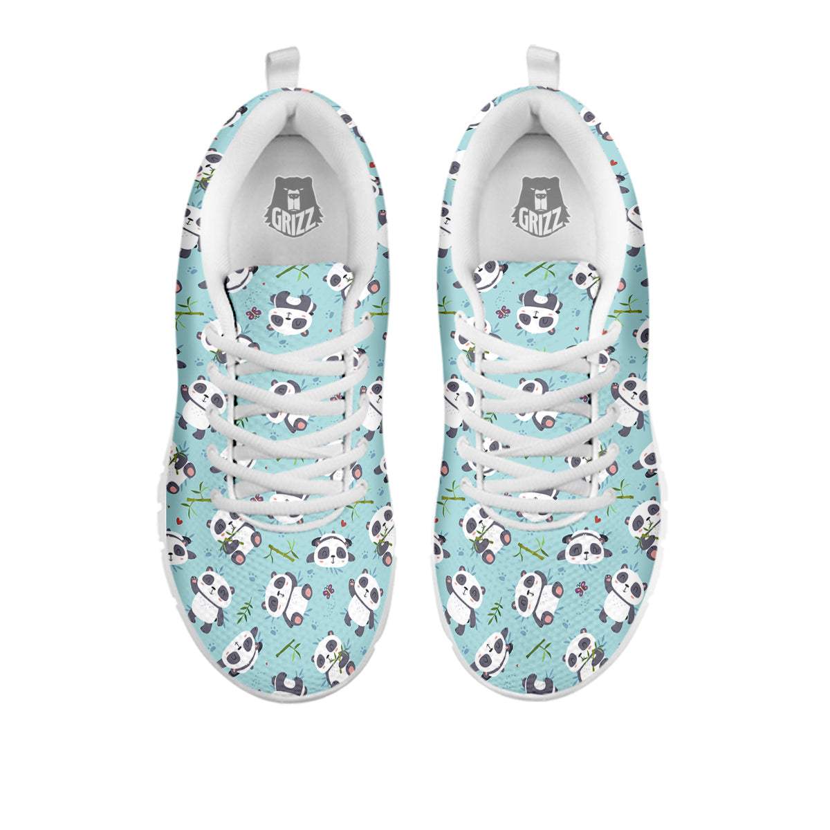 Bamboo And Cute Panda Print Pattern White Sneaker-grizzshop