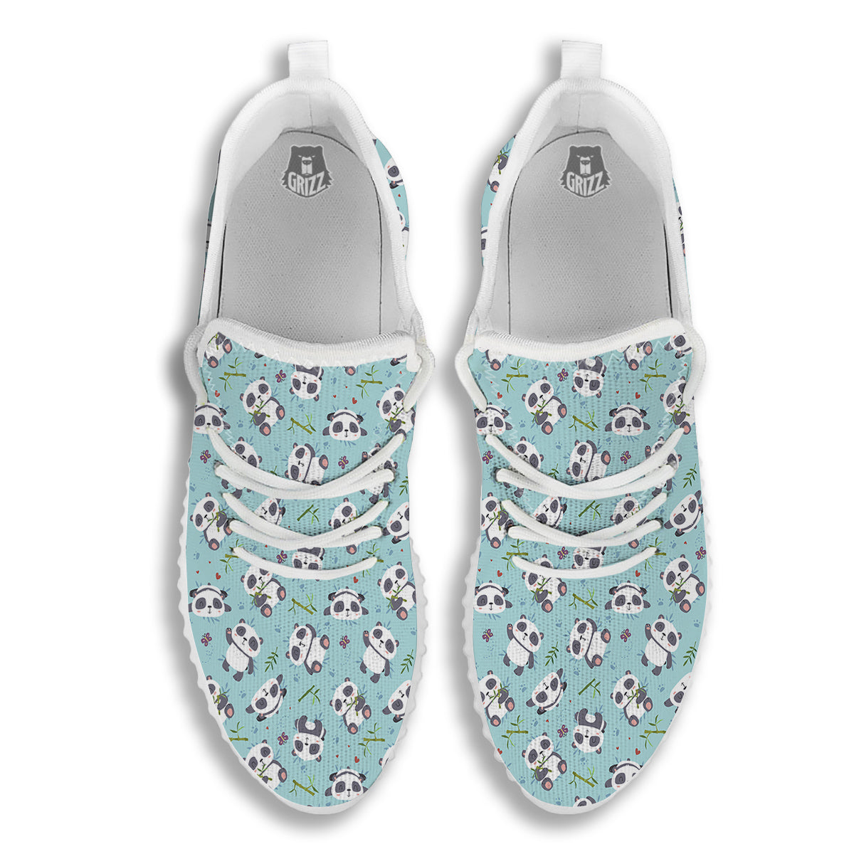 Bamboo And Cute Panda Print Pattern White Walking Shoes-grizzshop
