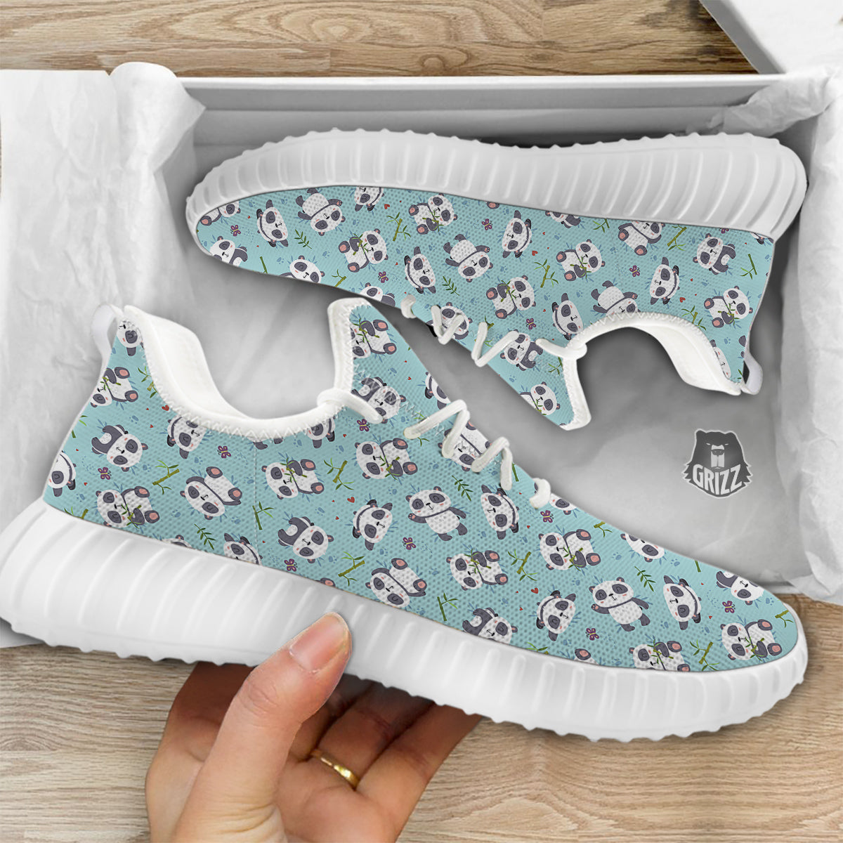 Bamboo And Cute Panda Print Pattern White Walking Shoes-grizzshop