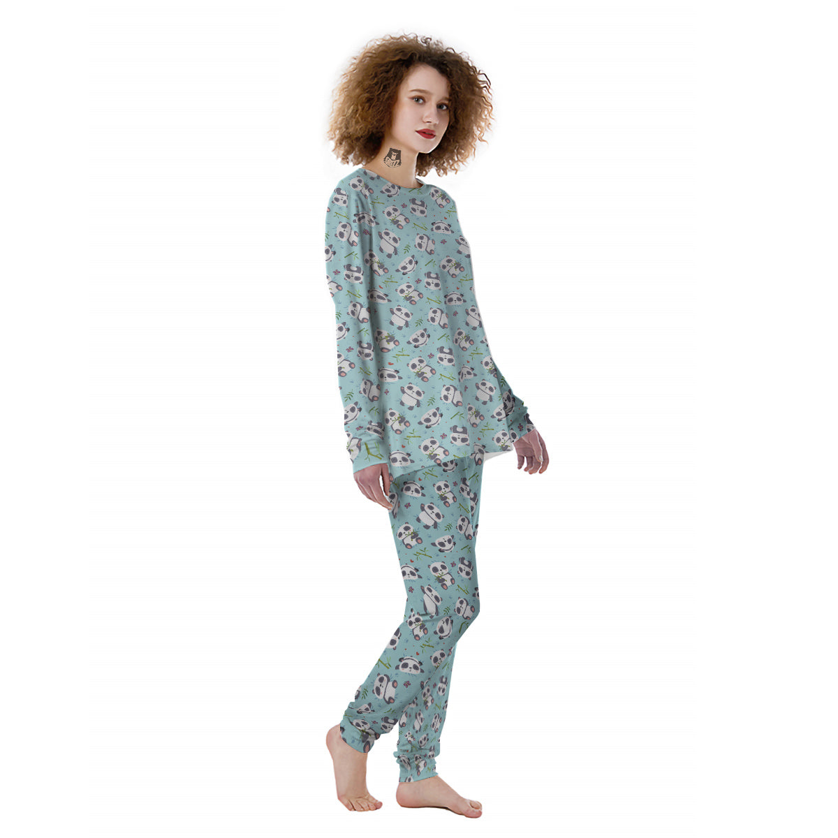 Bamboo And Cute Panda Print Pattern Women's Pajamas-grizzshop