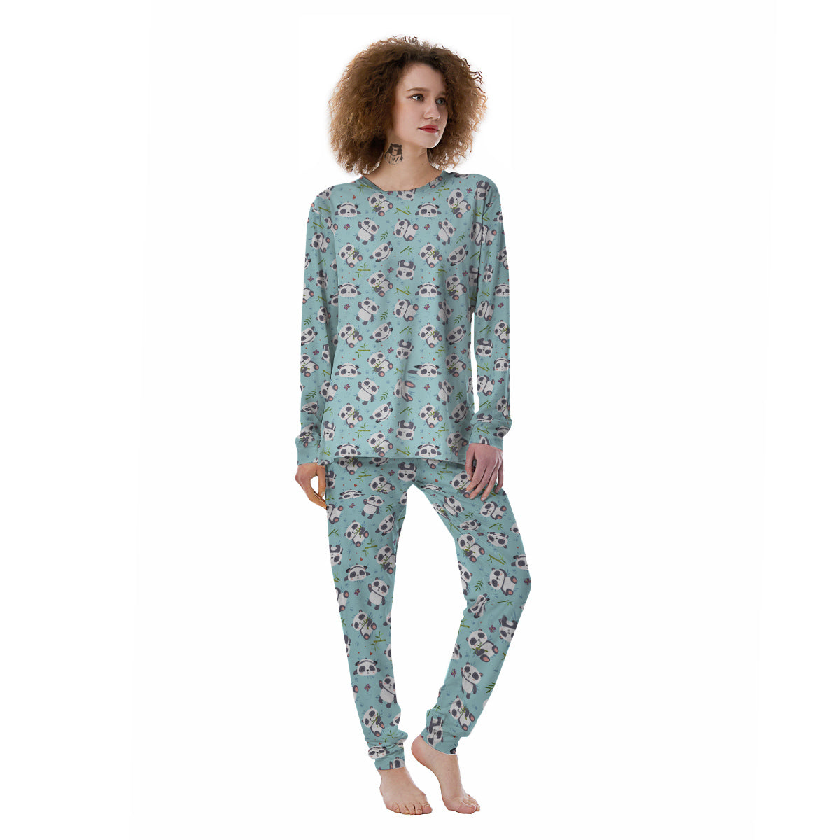 Bamboo And Cute Panda Print Pattern Women's Pajamas-grizzshop