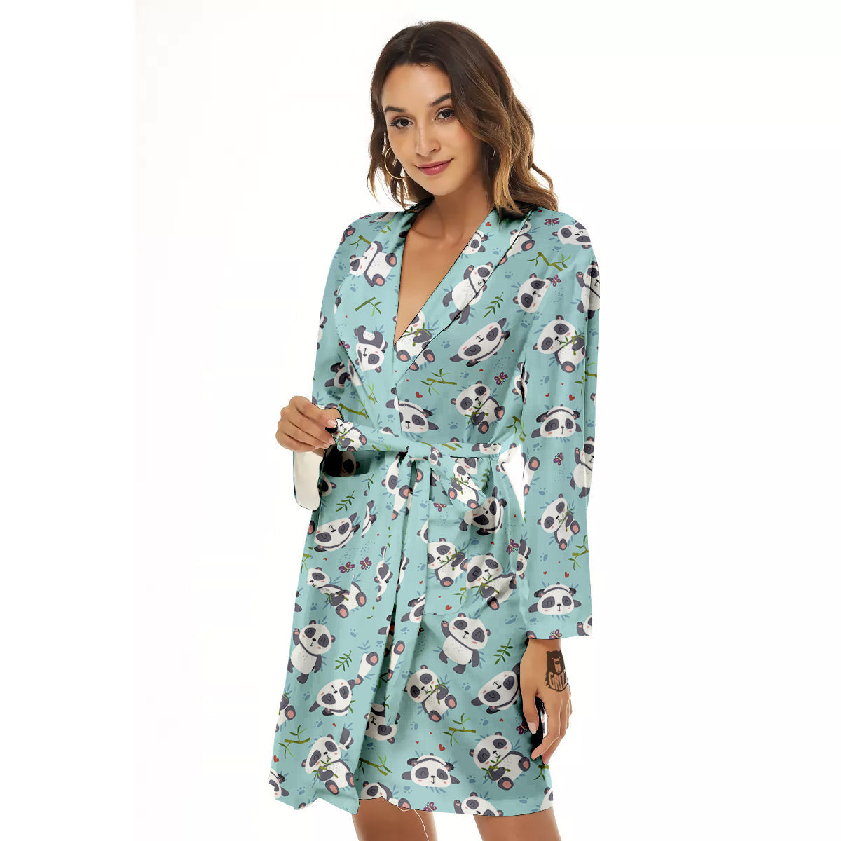 Bamboo And Cute Panda Print Pattern Women's Robe-grizzshop