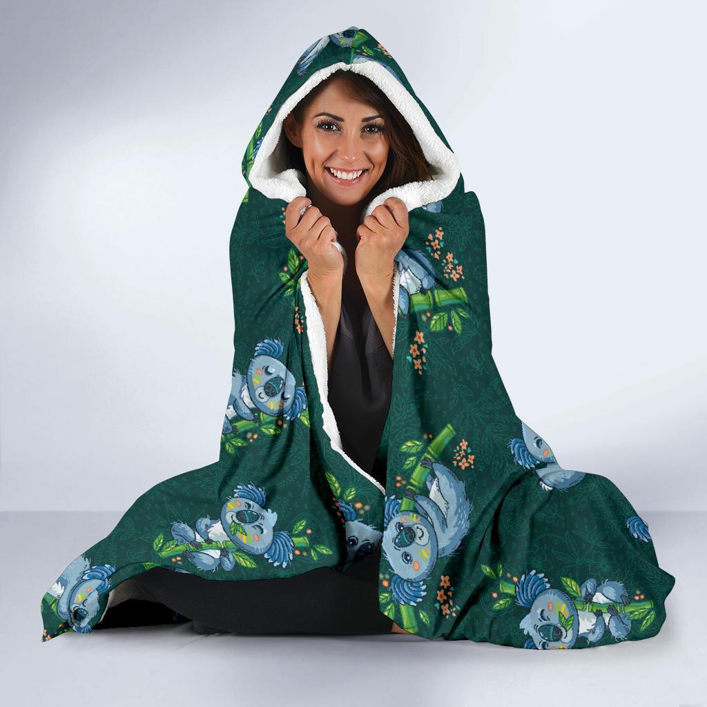 Bamboo Koala Pattern Print Hooded Blanket-grizzshop