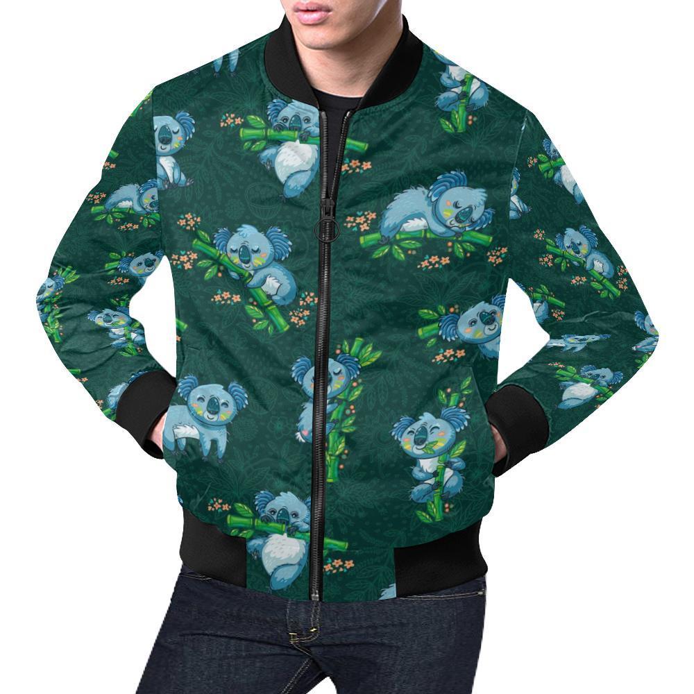 Bamboo Koala Pattern Print Men's Bomber Jacket-grizzshop