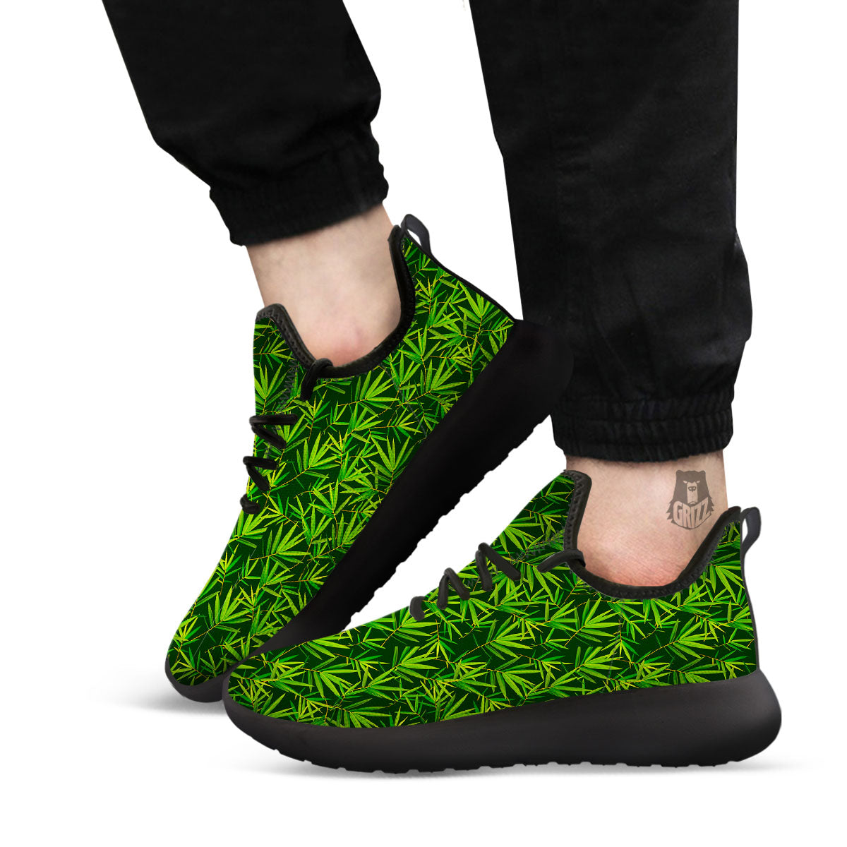 Bamboo Leaf Green Print Pattern Black Athletic Shoes-grizzshop