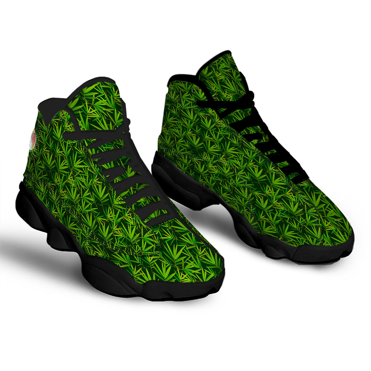 Bamboo Leaf Green Print Pattern Black Basketball Shoes-grizzshop