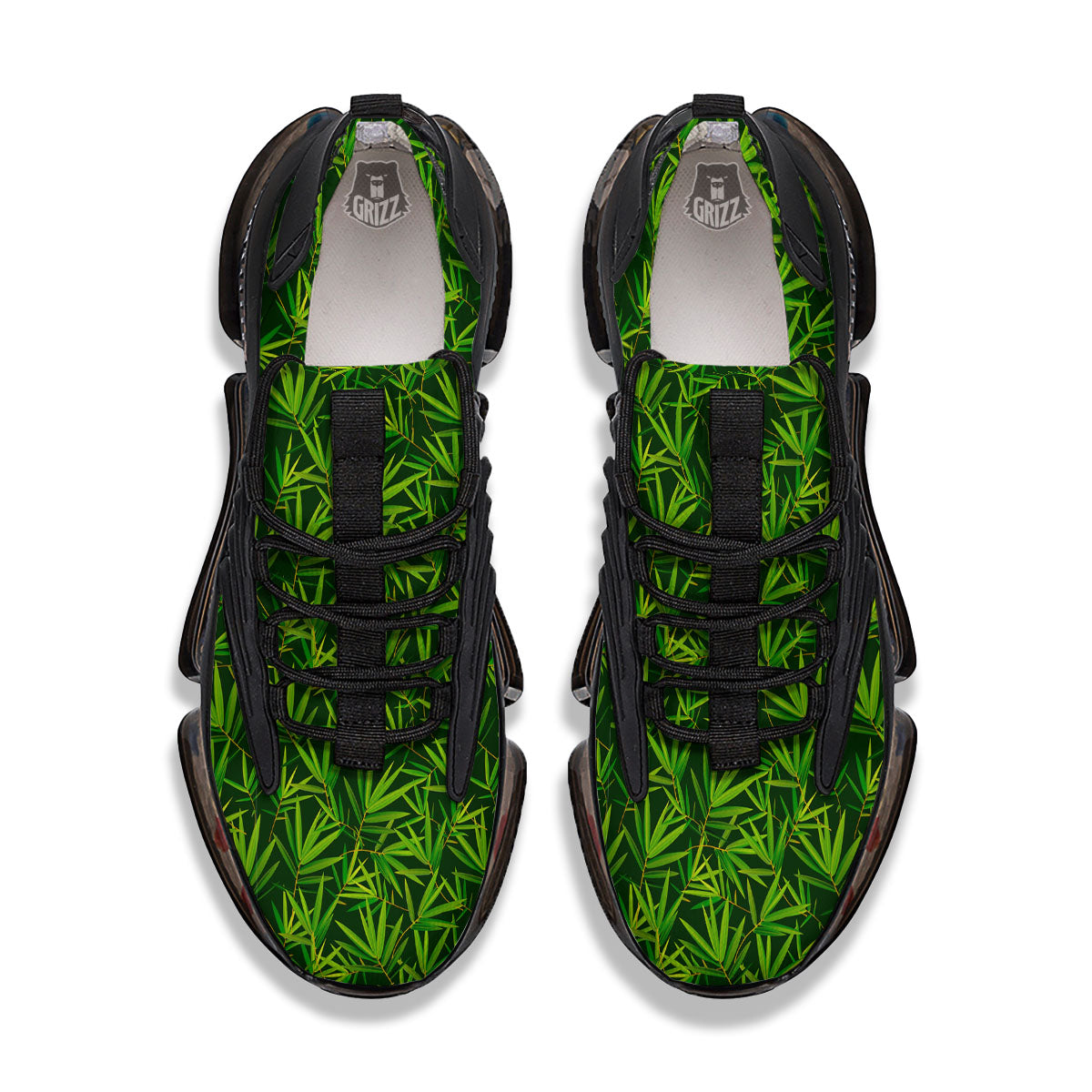 Bamboo Leaf Green Print Pattern Black Gym Shoes-grizzshop