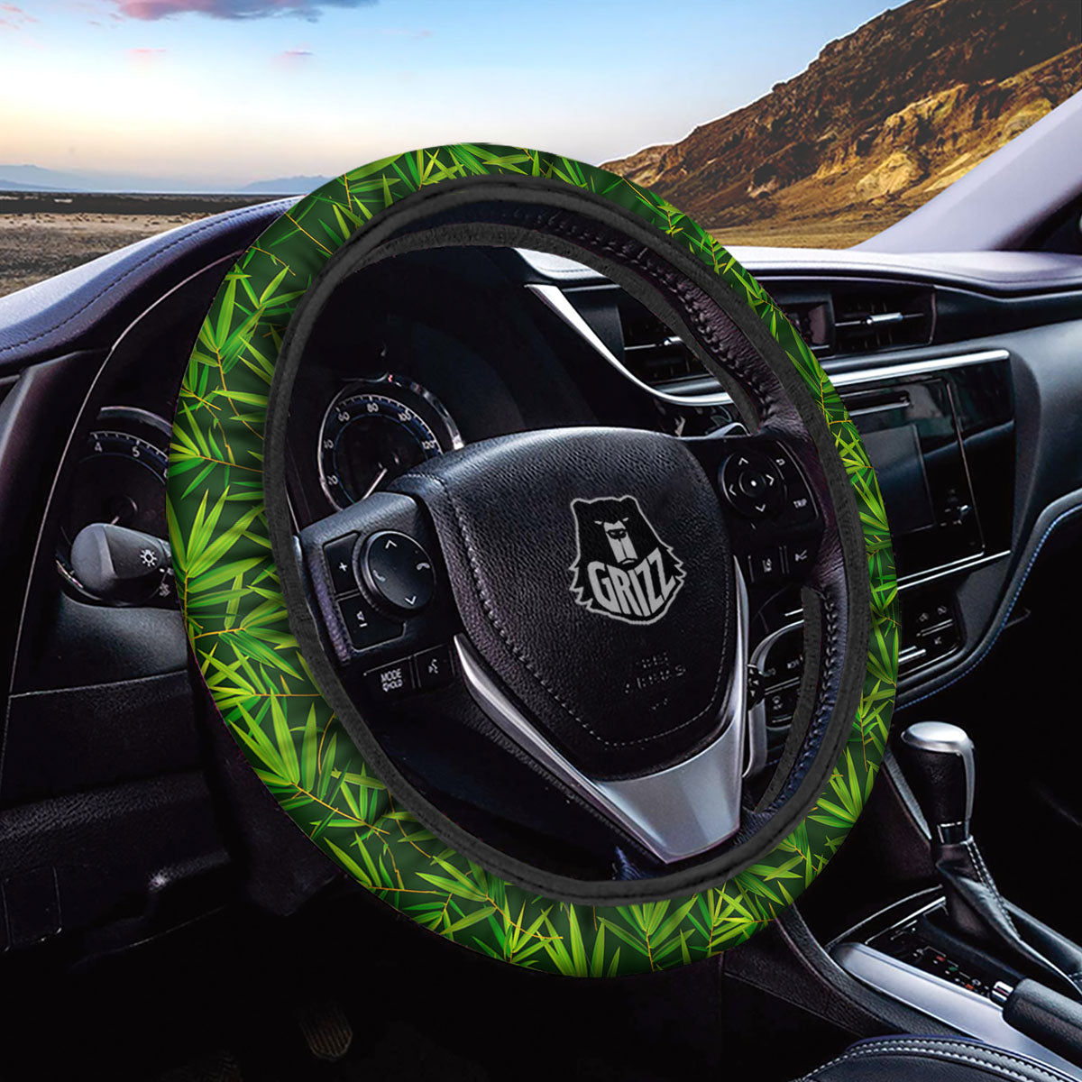 Bamboo Leaf Green Print Pattern Car Steering Wheel Cover-grizzshop