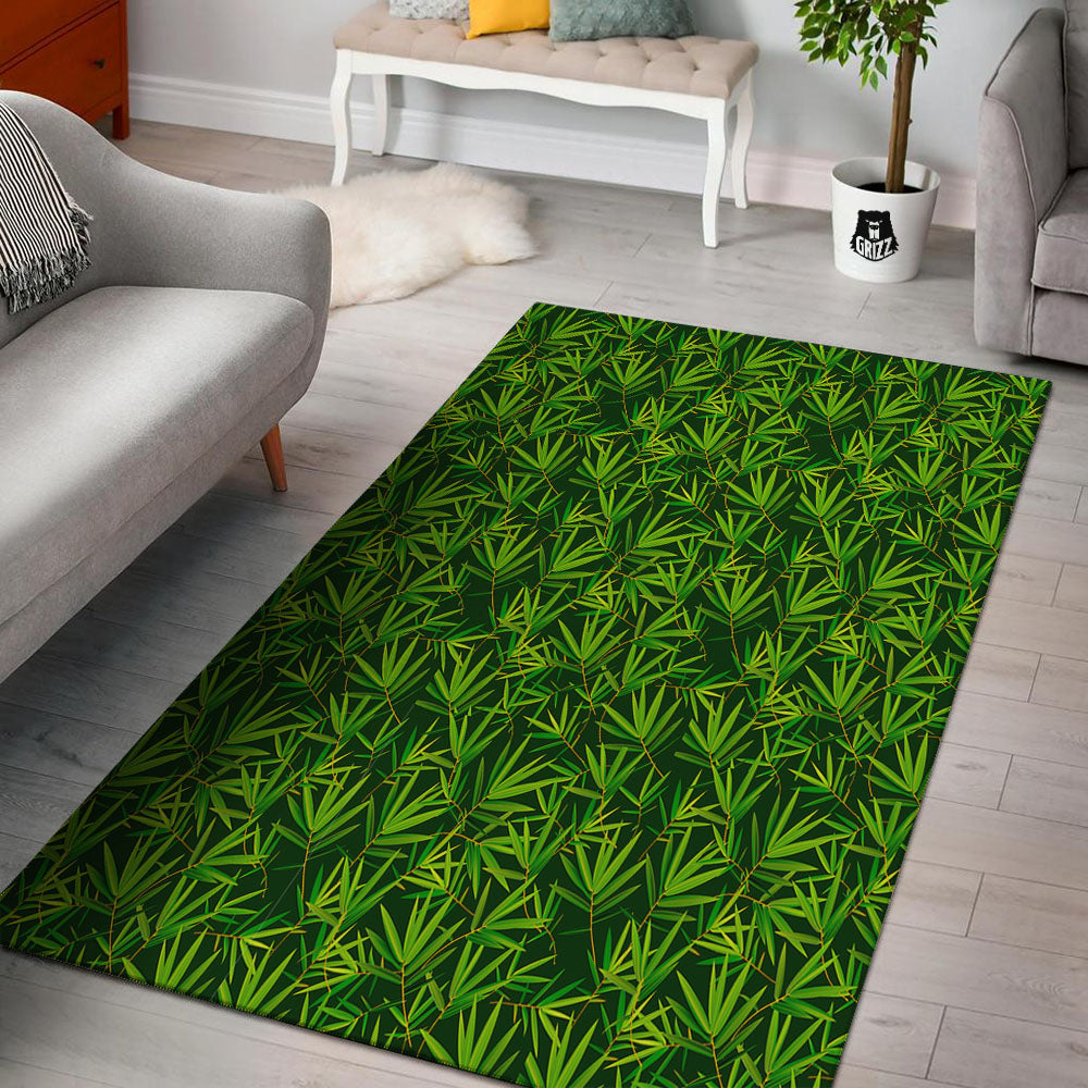 Bamboo Leaf Green Print Pattern Floor Mat-grizzshop