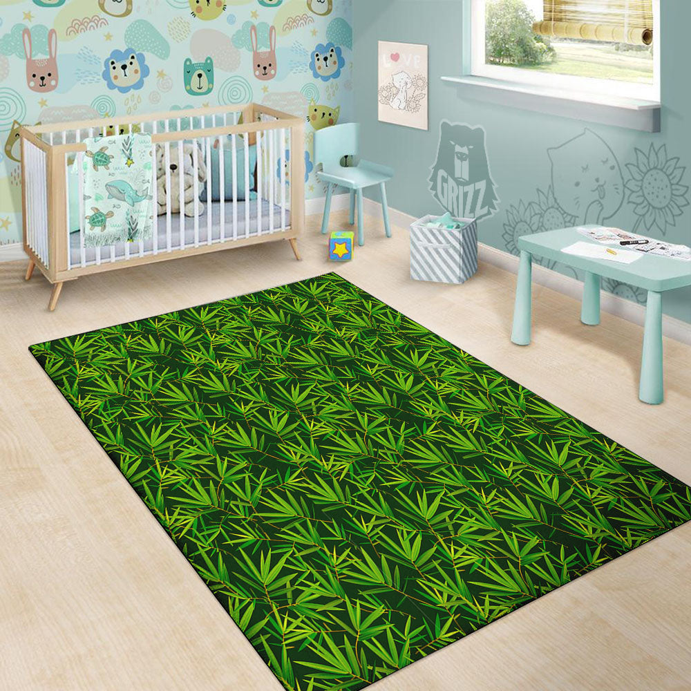 Bamboo Leaf Green Print Pattern Floor Mat-grizzshop