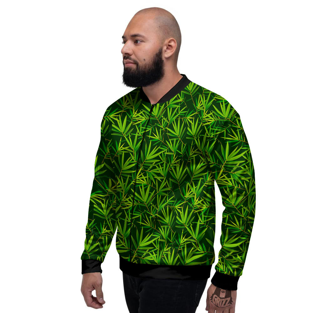 Bamboo Leaf Green Print Pattern Men's Bomber Jacket-grizzshop