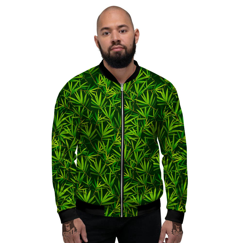 Bamboo Leaf Green Print Pattern Men's Bomber Jacket-grizzshop