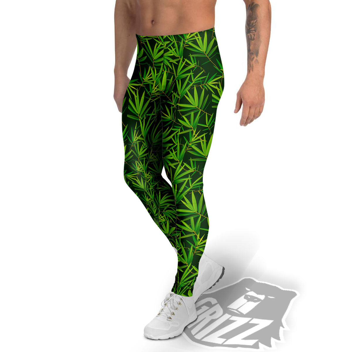 Bamboo Leaf Green Print Pattern Men's Leggings-grizzshop
