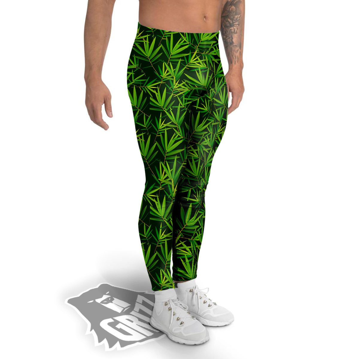 Bamboo Leaf Green Print Pattern Men's Leggings-grizzshop