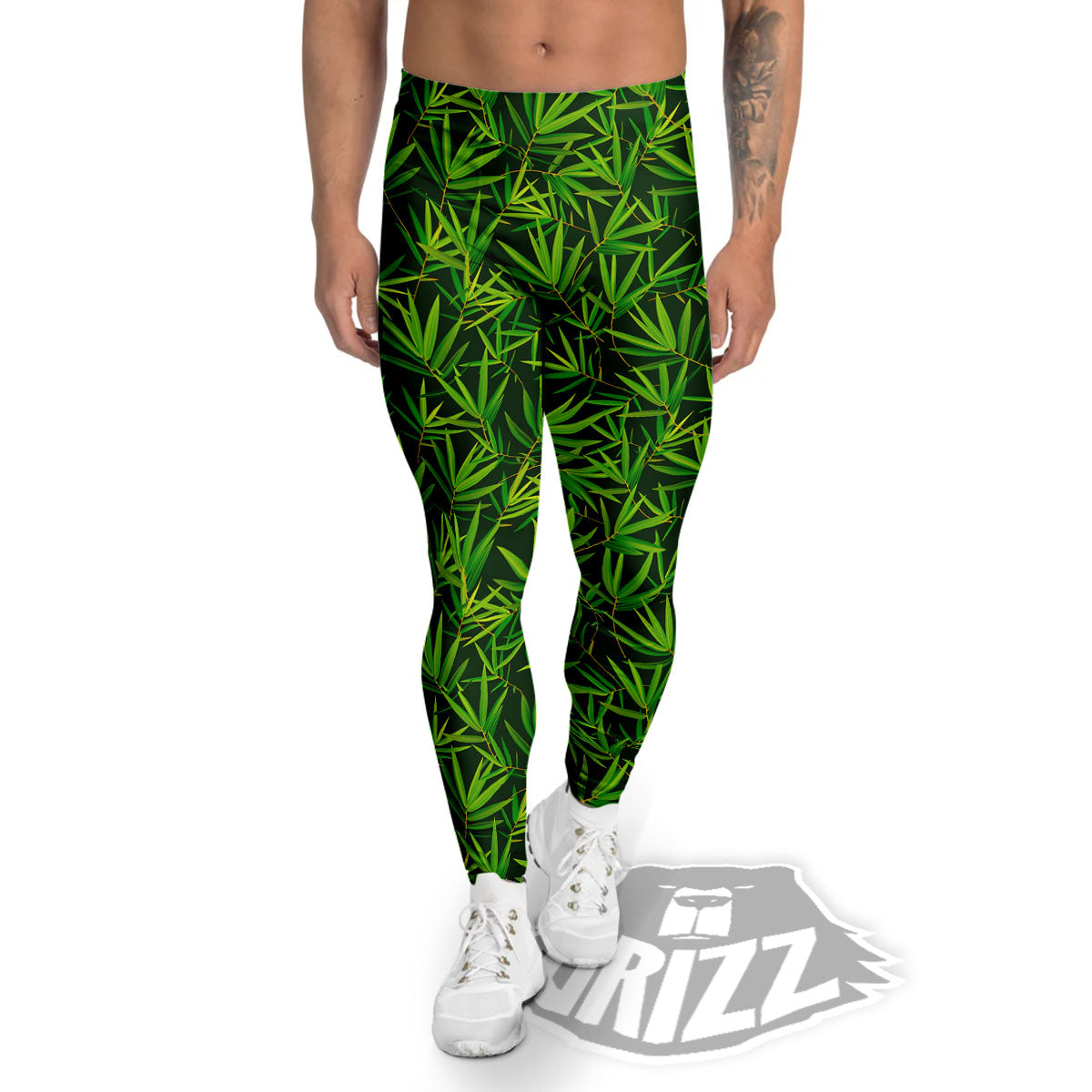 Bamboo Leaf Green Print Pattern Men's Leggings-grizzshop