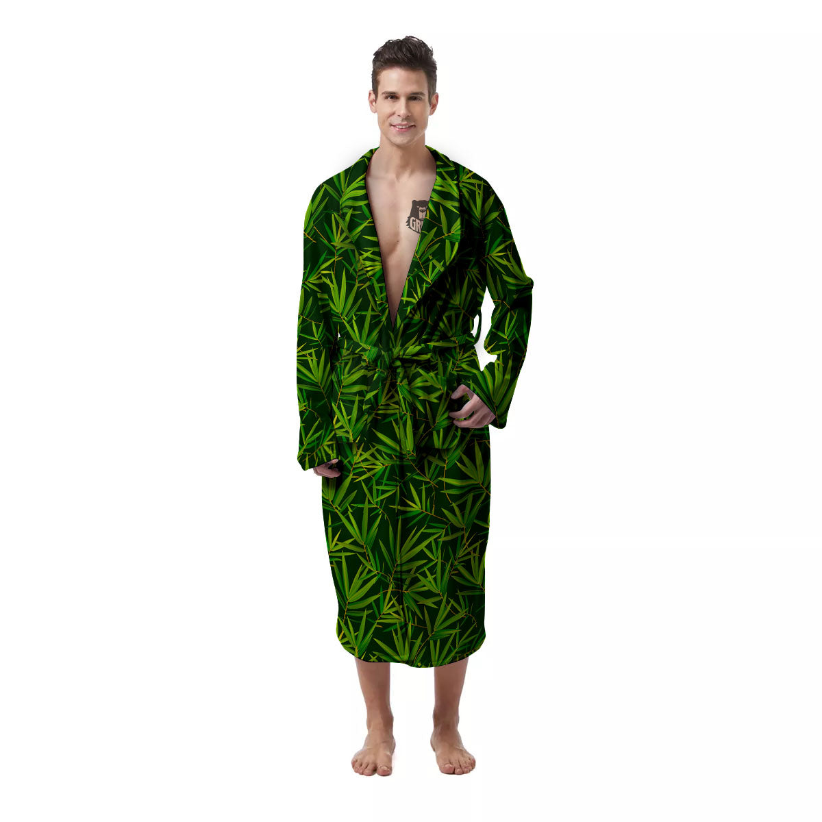Bamboo Leaf Green Print Pattern Men's Robe-grizzshop
