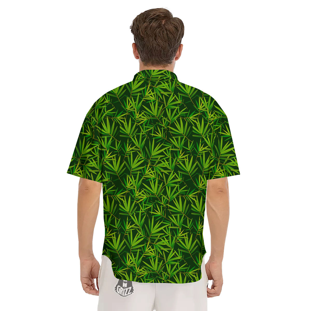 Bamboo Leaf Green Print Pattern Men's Short Sleeve Shirts-grizzshop