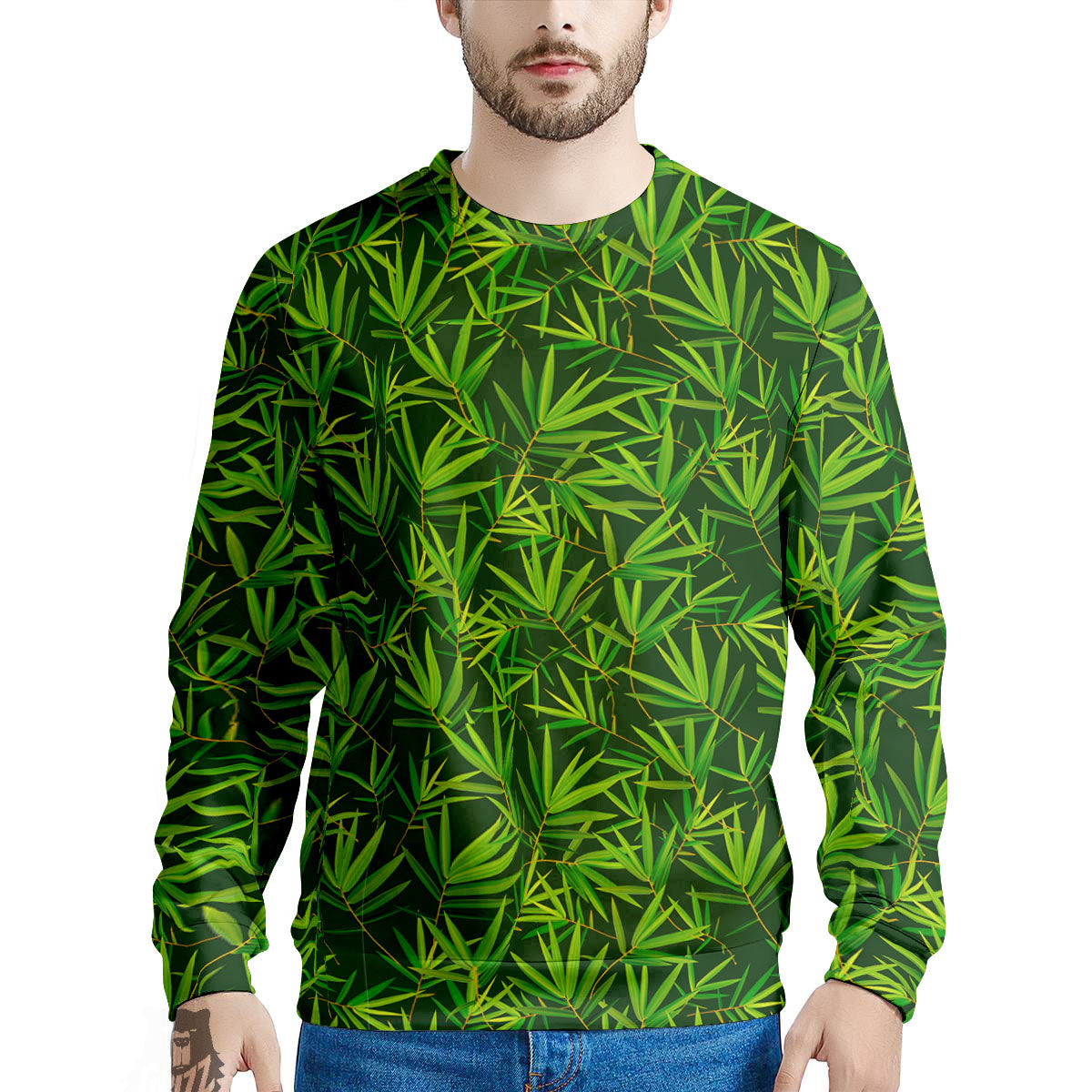 Bamboo Leaf Green Print Pattern Men's Sweatshirt-grizzshop