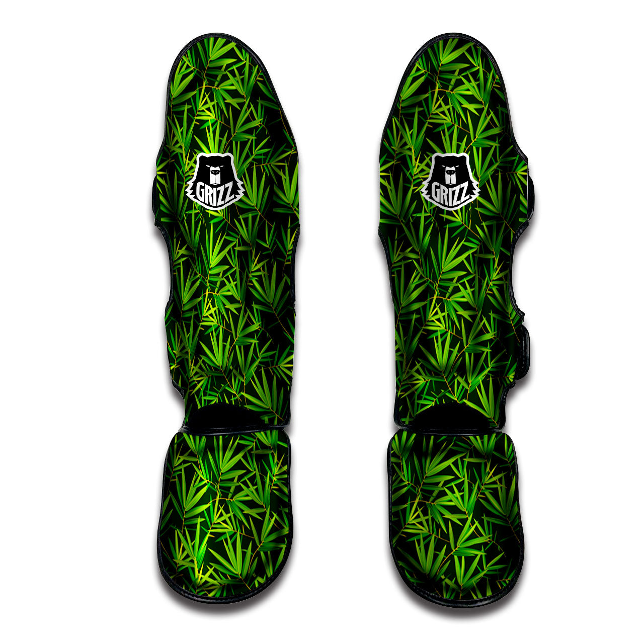 Bamboo Leaf Green Print Pattern Muay Thai Shin Guards-grizzshop
