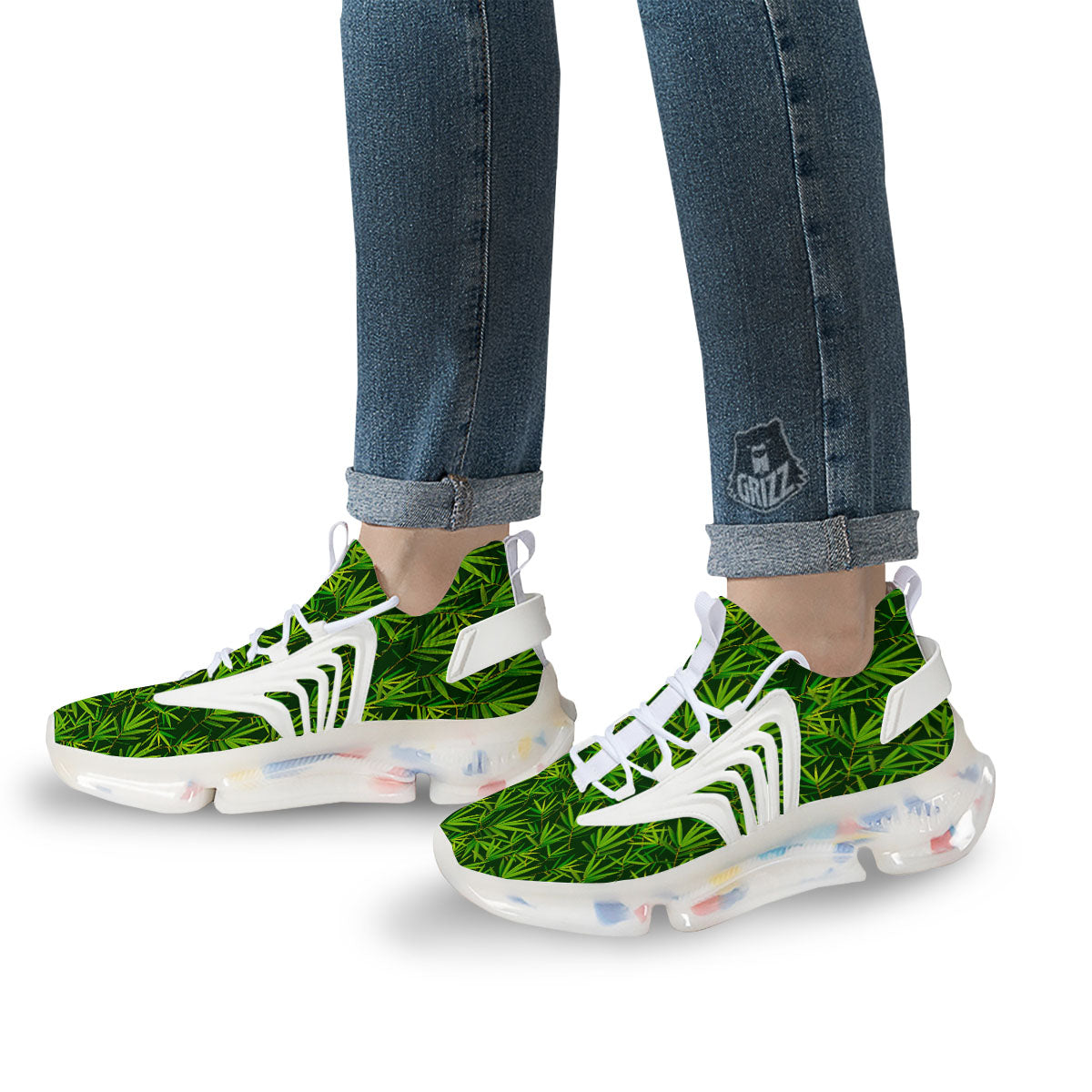 Bamboo Leaf Green Print Pattern White Gym Shoes-grizzshop