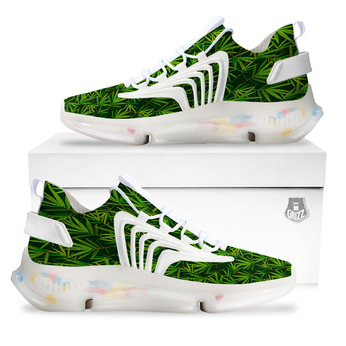 Bamboo Leaf Green Print Pattern White Gym Shoes-grizzshop